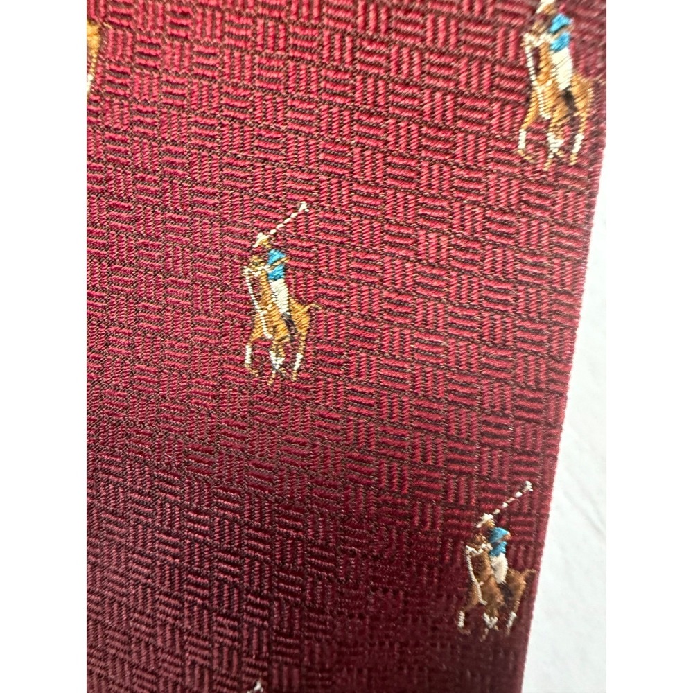 VTG Polo Ralph Lauren Necktie Burgundy Silk Polo Pony Embroidered Preppy 3.5" - Picture 3 of 8